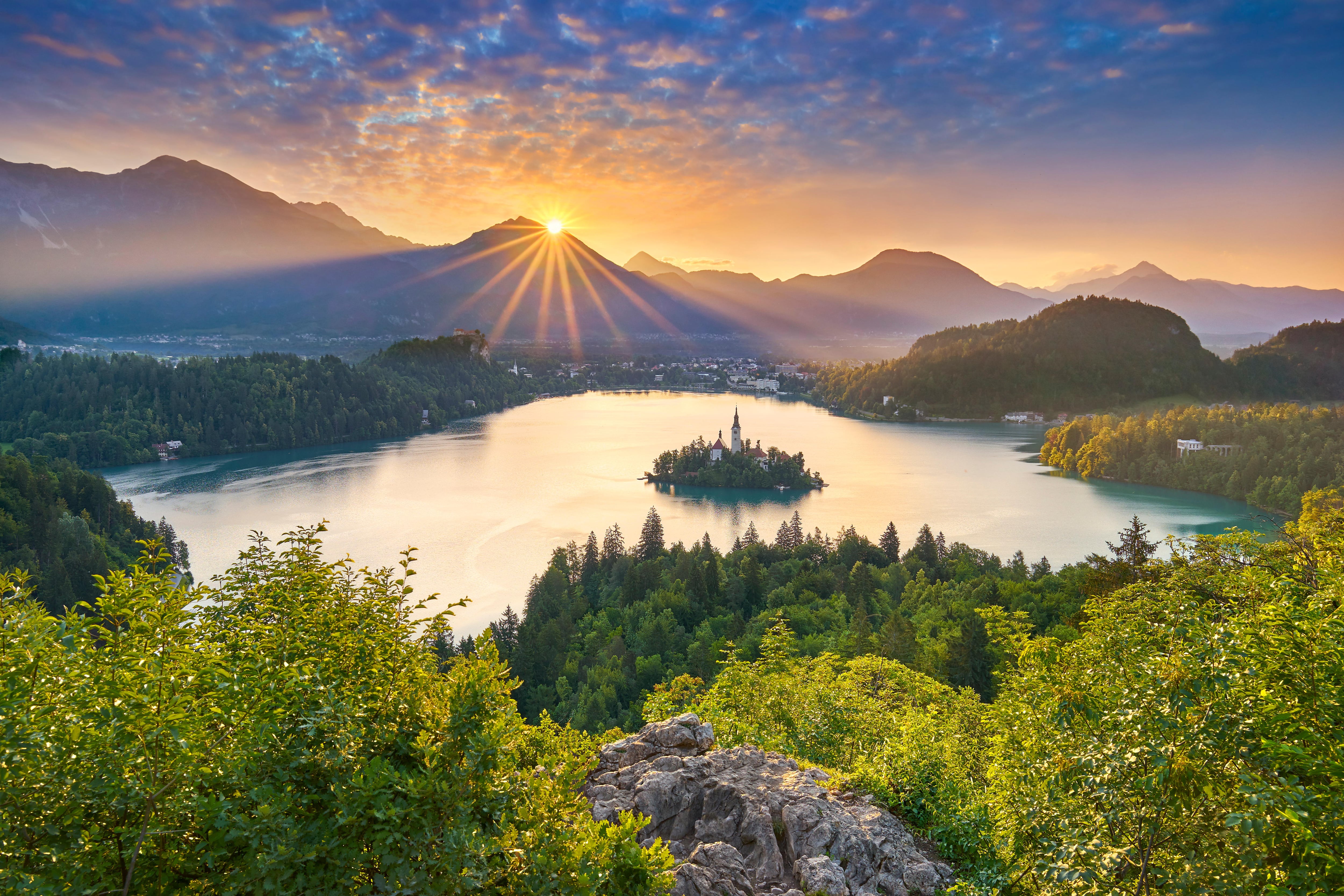 Sunrise over Lake Bled, Julian Alps, Slovenia