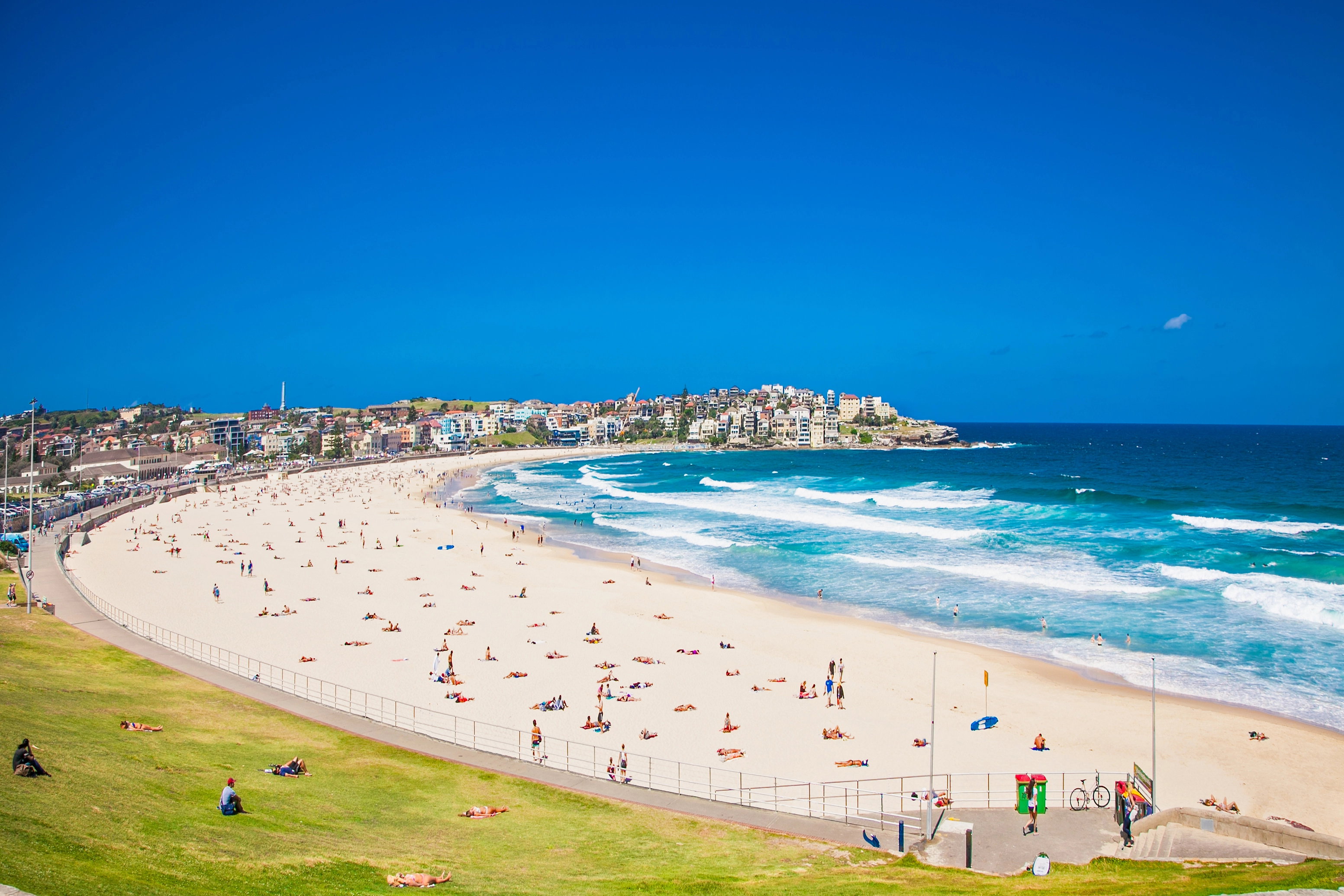 People relaxing on the Bondi Beach in Sydney, Australia