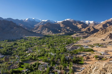 Beautiful view of Leh city and green Indus valley in Ladakh, Jammu and Kashmir, India