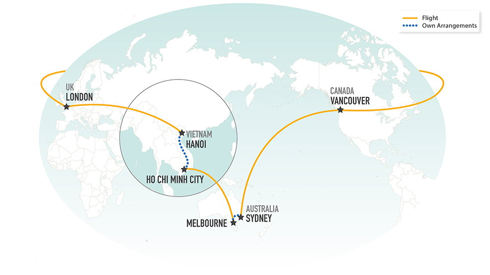 Round the world flight map