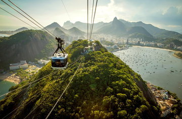 Cable car going to Sugarloaf mountain in Rio de Janeiro, Brazil