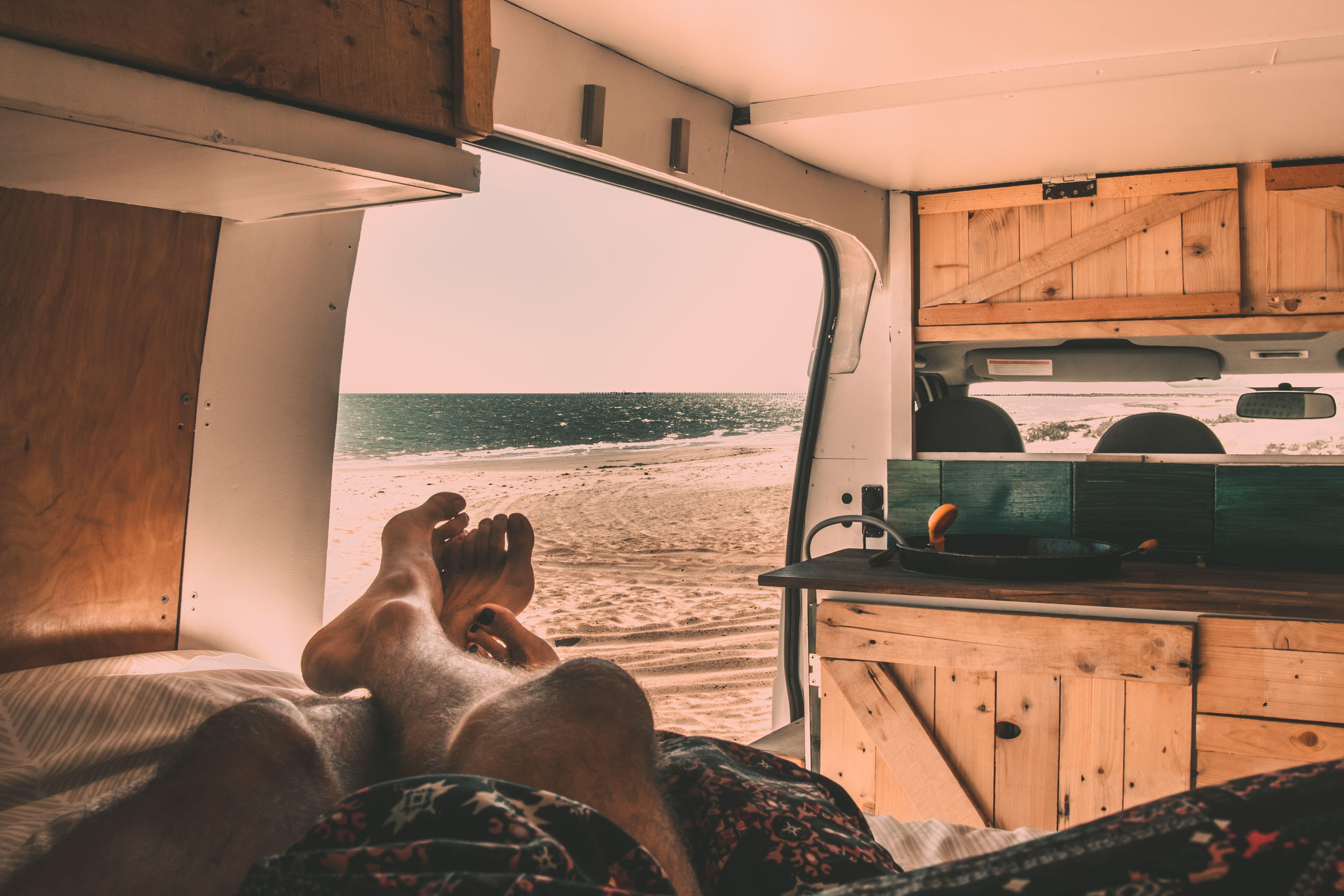 Lazy Afternoon by the beach while living in a campervan, converted van in Carnarvon, Western Australia