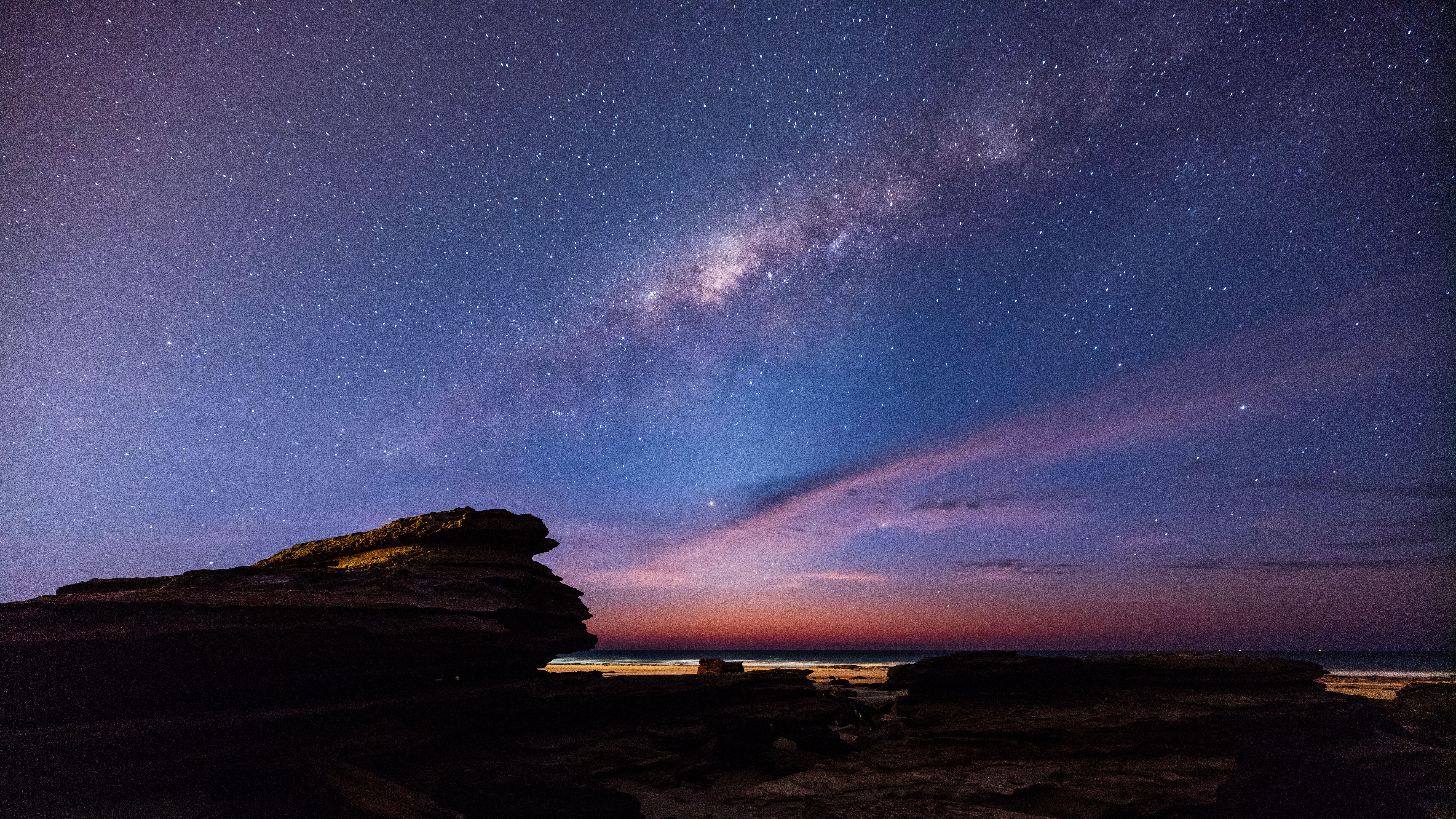 Milky Way on Cable Beach Broome with post sunset glow, Australia