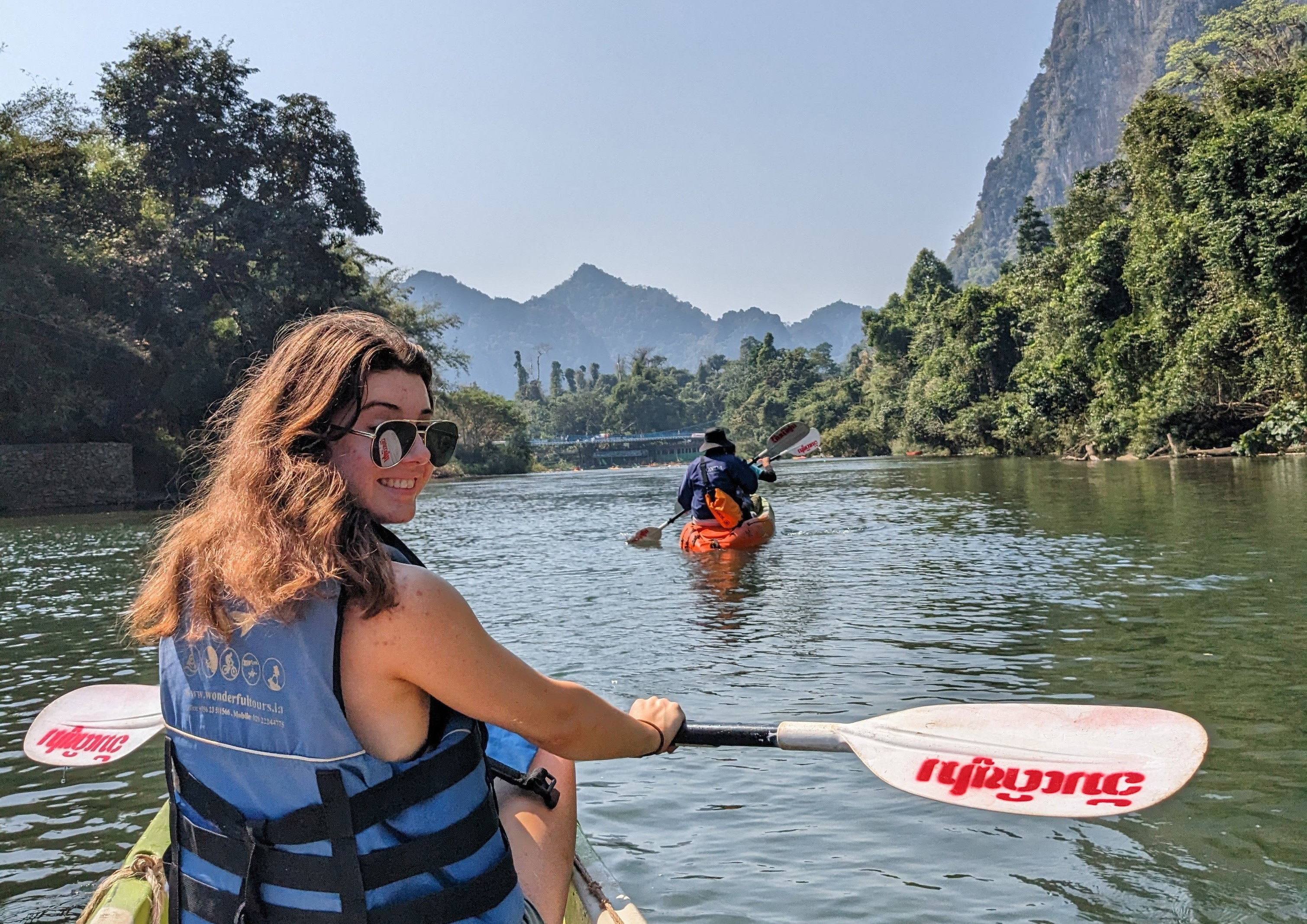Tilly in a boat in Vietnam