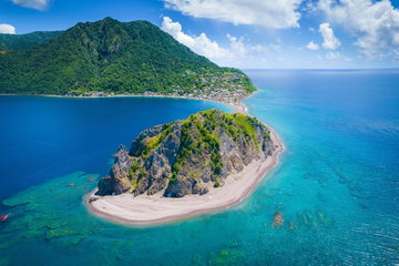 An aerial view of Scott's Head, the Southern tip of Dominica
