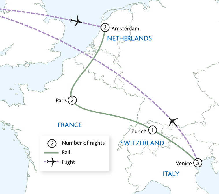 Amsterdam, Paris, Zurich & Venice Rail Adventure