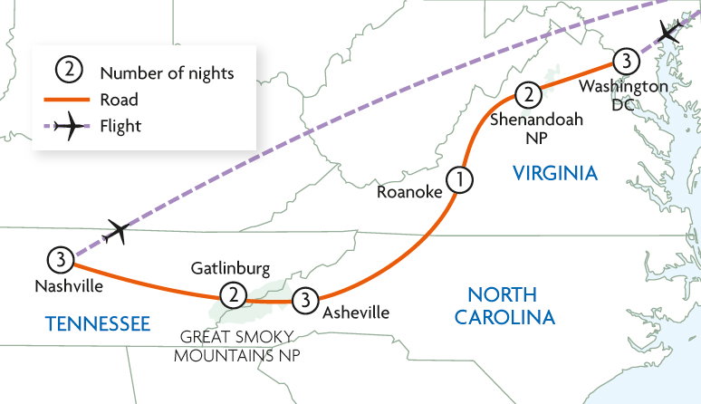 Washington DC to Nashville - Monuments, Mountains & Moonshine