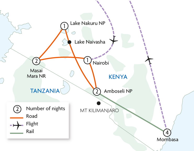 Kenyan Safari & Mombasa Beach by Rail