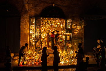 Group of tourists Walking Infront of lantern store, Cairo, Egypt