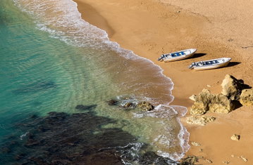 Boats on the shore of the beach in Agadir, Morocco