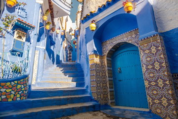 The beautiful blue streets of Chefchaouen in Morocco 