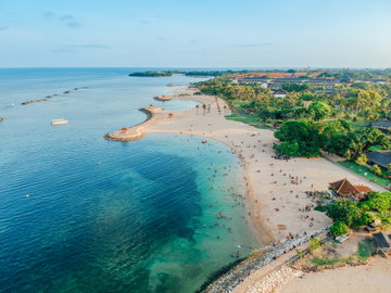 Aerial drone view of Holiday In Sanur Beach, Bali, Indonesia