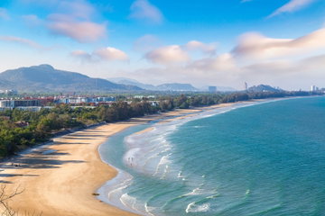Panoramic aerial view of Hua Hin beach, Thailand in a beautiful summer day, Thailand