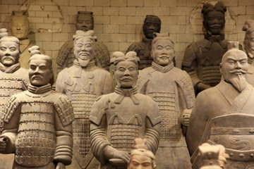 An Army of Terracotta Warriors stand in line at Xian, Shaanxi Province, China