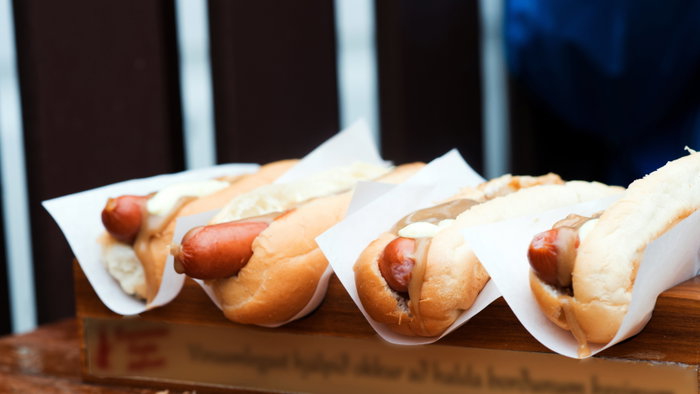 Delicious hot dogs ready to eat, Reykjavik, Iceland