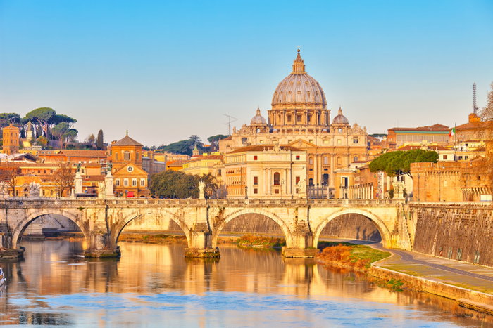 Signature - St. Peter's cathedral in Rome - ancient architecture basilica bridge building capital cathedral church city cityscape dome europe european famous historic historical history illuminated italian italy landmark landscape monument old outdoor peter river roma roman rome saint san pietro sightseeing sky st peter sunny tiber touristic urban vatican view