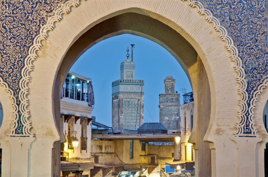 The city of Fez in Morocco viewed through an archway