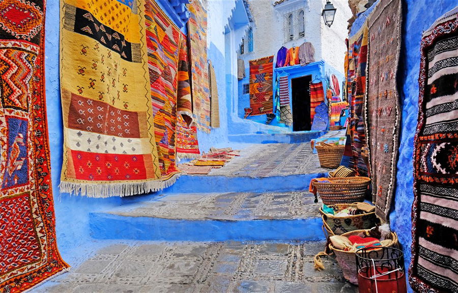 Typical beautiful moroccan architecture in Chefchaouen blue city medina in Morocco