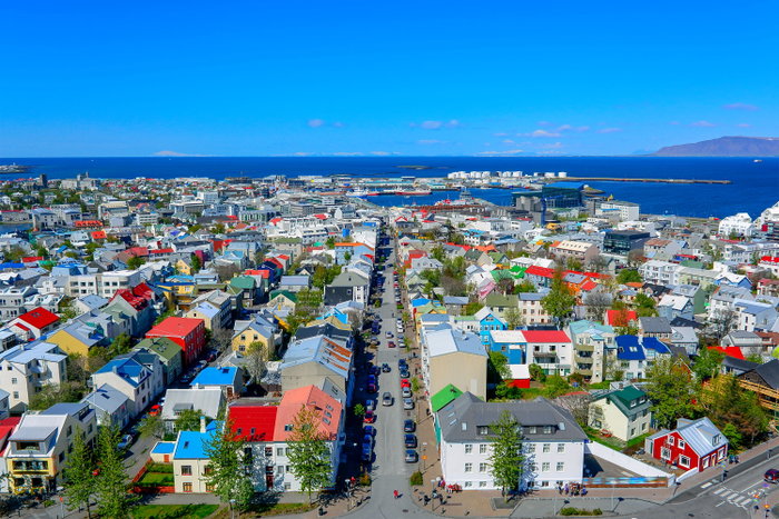 Panoramic view of downtown Reykjavik, the capital city of Iceland