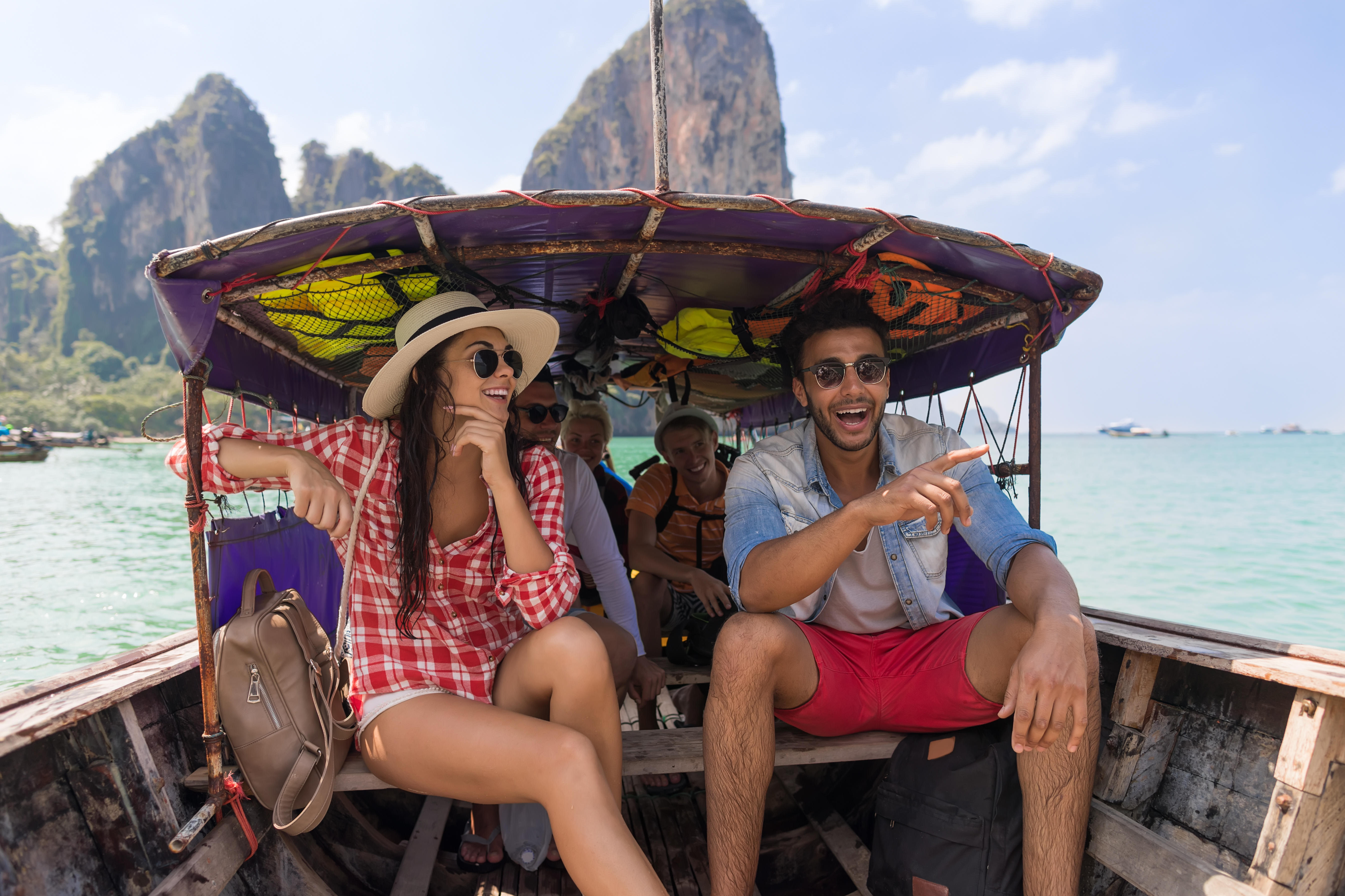 Backpackers on a boat in Thailand