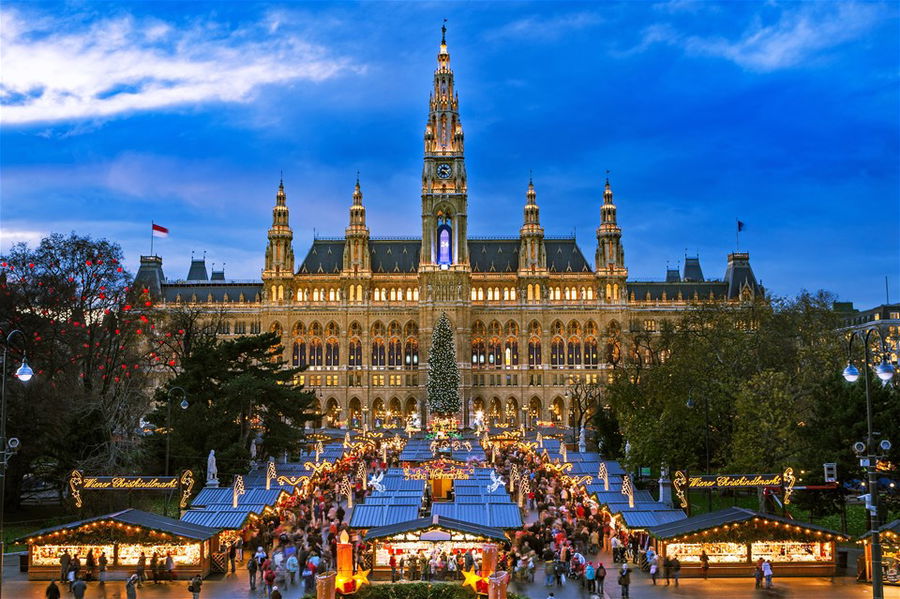 Christmas Market Vienna, traditional market at Vienna Town Hall, Austria