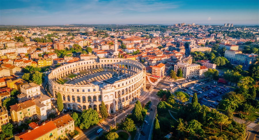 Majestic view at famous european city of Pula and arena of roman time