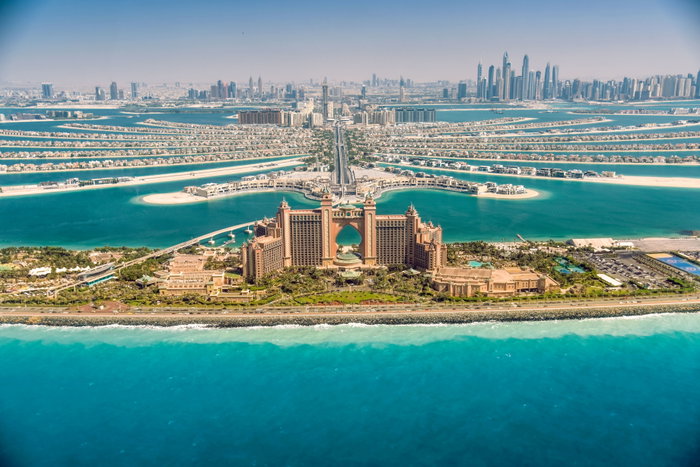 Panoramic view of Dubai from Palm Island, UAE