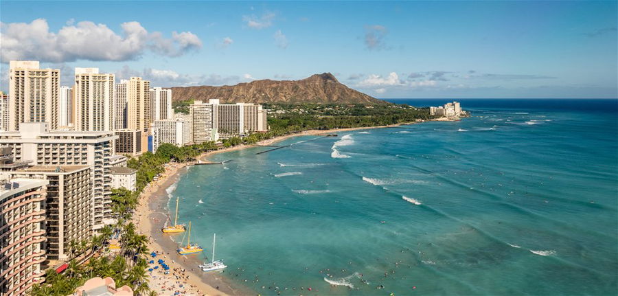 Aerial view of Waikiki beach in Hawaii