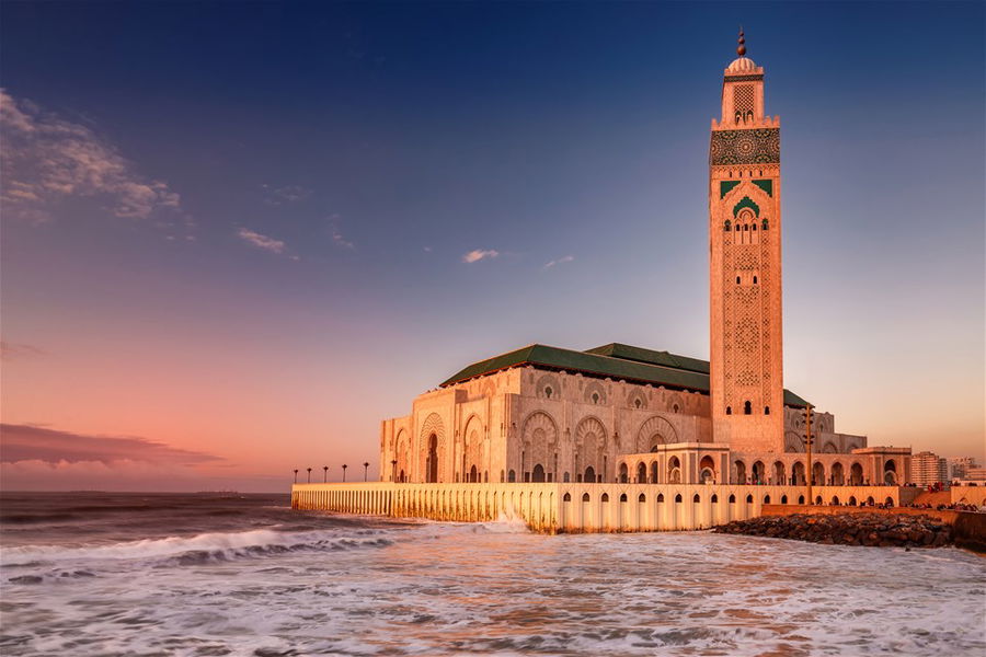 Casablanca mosque at sunset