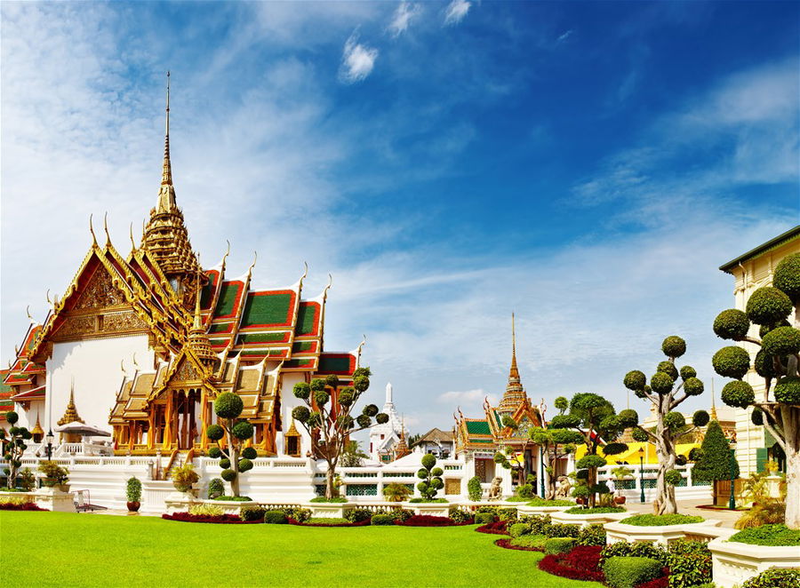 Sunrise with Grand Palace of Bangkok and city skyline, Thailand