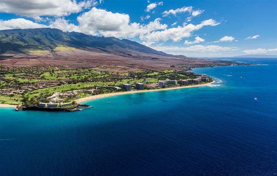 A aerial view of the coastline of Maui