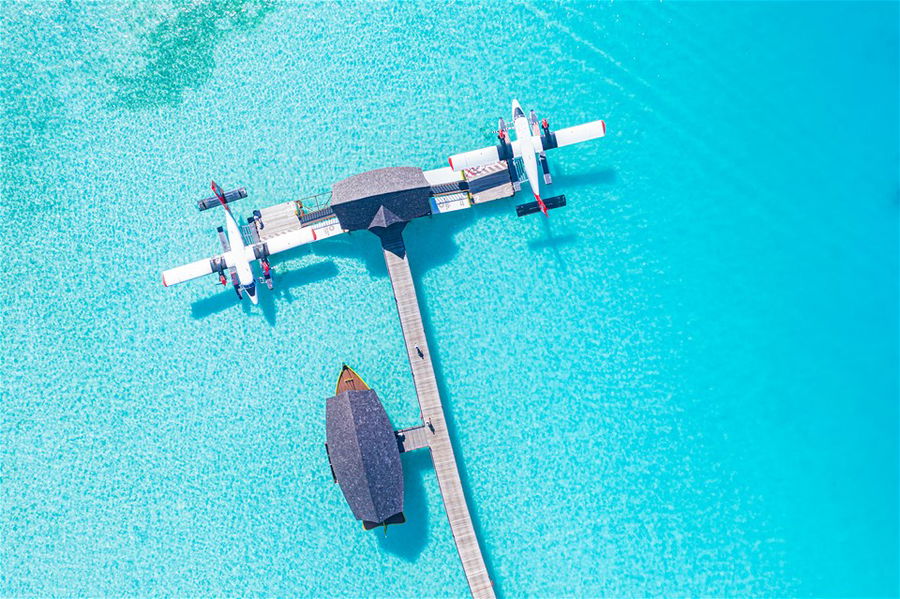 sea plane jetty in the maldives