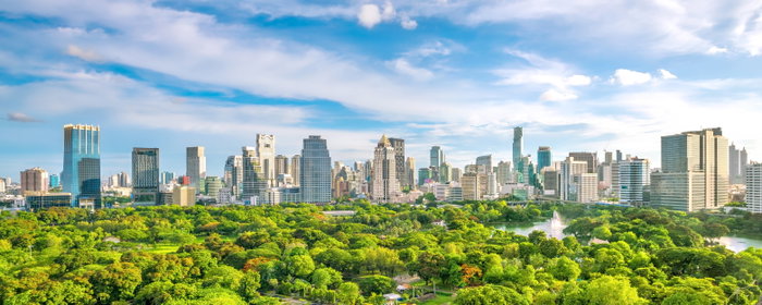 Bangkok city skyline with Lumpini Park, Thailand