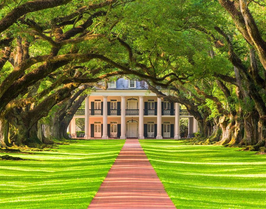 The leafy exterior of the Oak Valley Plantation in Louisiana