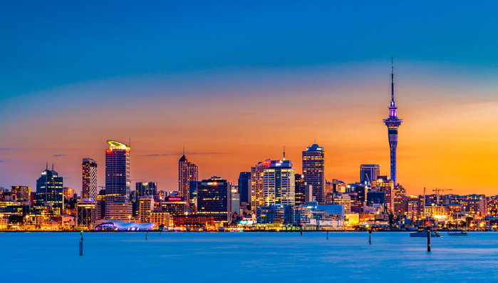 Auckland City at sunset, New Zealand