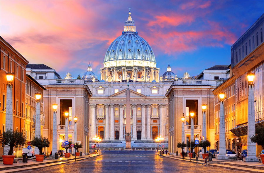 St. Peter's Basilica at sunset, Rome, Italy