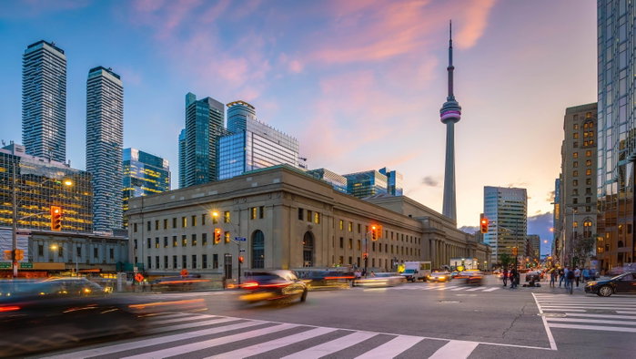Downtown Toronto city Skyline at twilight in Ontario, Canada