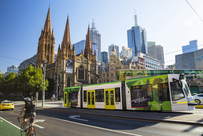 A tram in central Melbourne, Australia