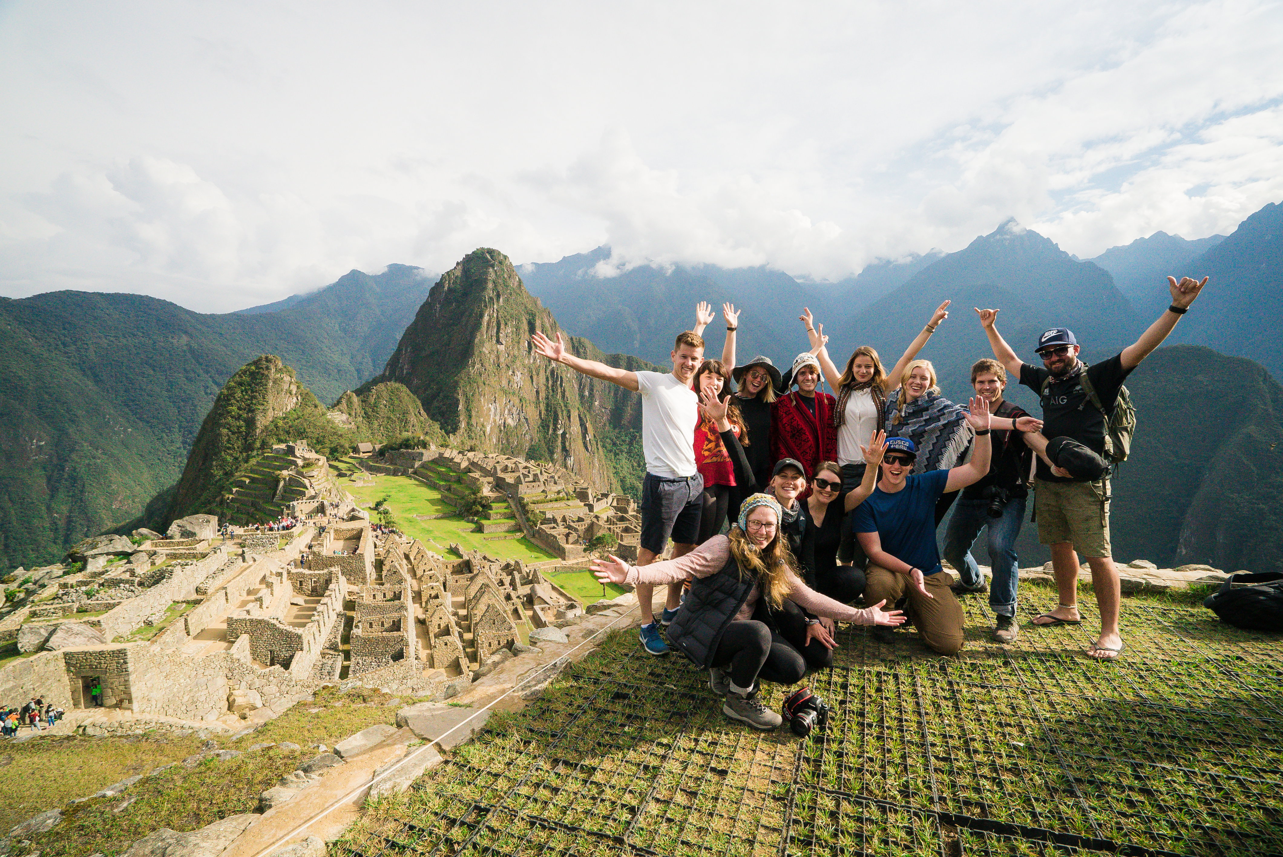 A group of travellers at Macchu Pichu in Peru