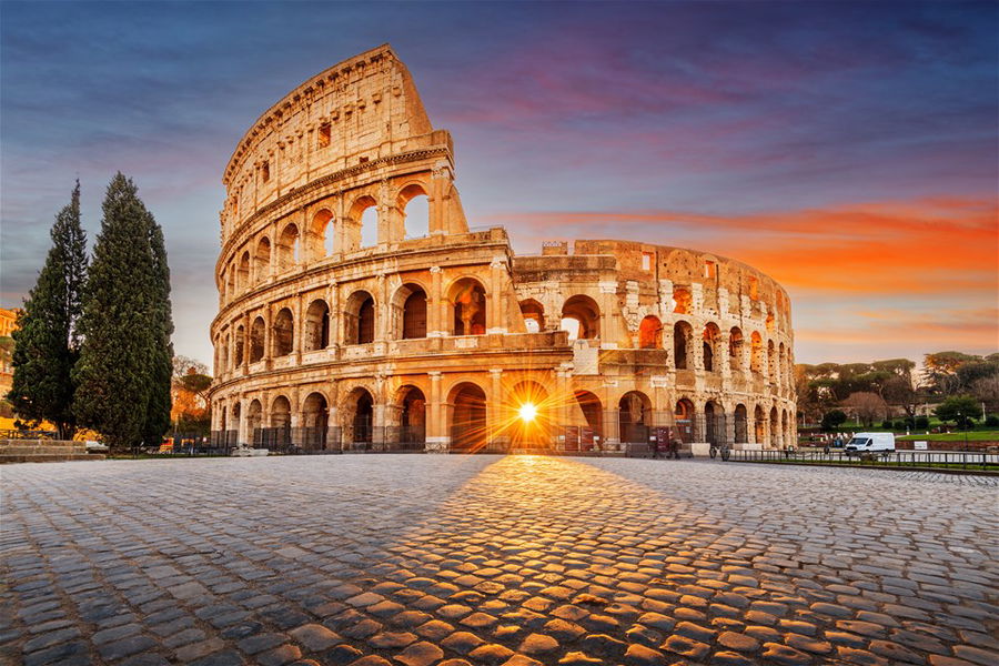 Colosseum Amphitheater at sunrise, Rome, Italy