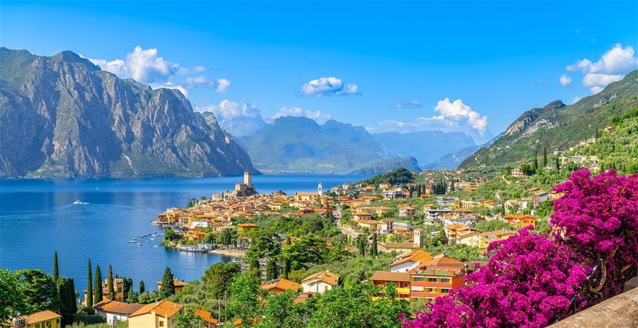 Landscape with Malcesine town, Garda Lake, Italy