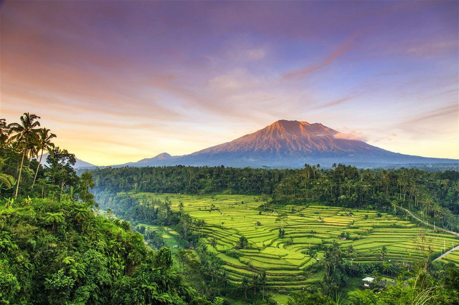 A volcano at sunset in Bali