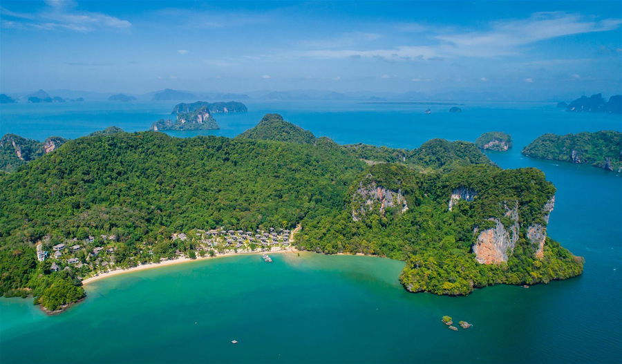 An aerial view of the beautiful beach on Koh Yao in Thailand