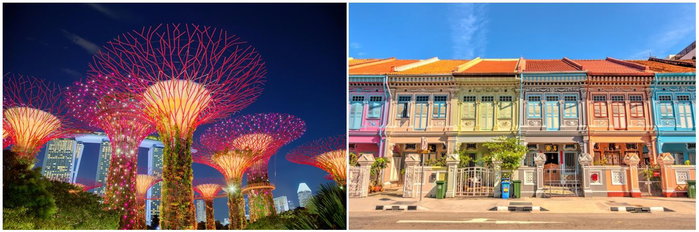 Supertree Grove and colourful houses in Singapore