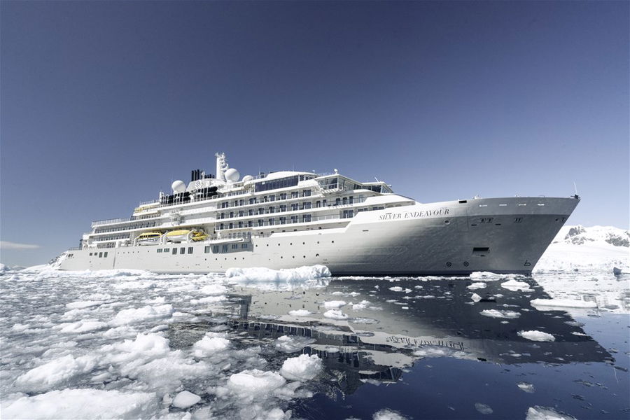 A Silversea cruise ship in Antartica