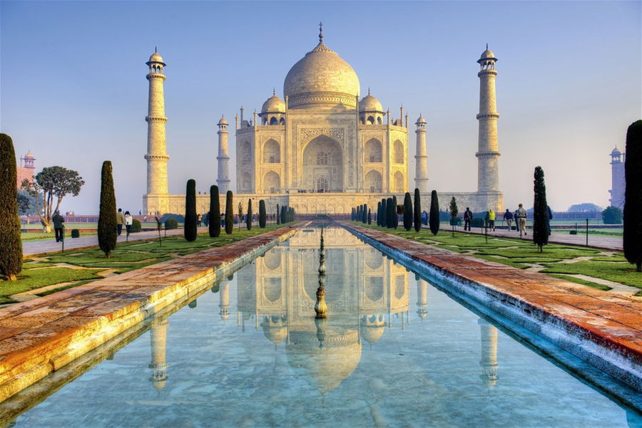 The majestic Taj Mahal in India on a bright sunny day