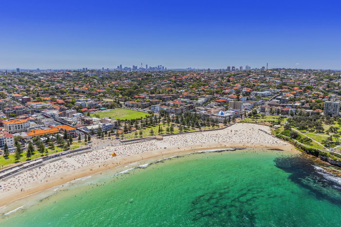 Aerial of Coogee beach and eastern coastline, Sydney