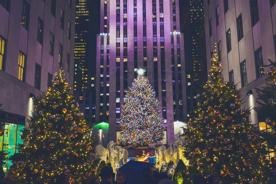 Christmas Trees light up the Rockefeller Centre in New York City