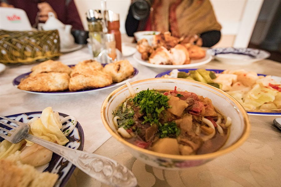 A table full of food in Uzbekistan