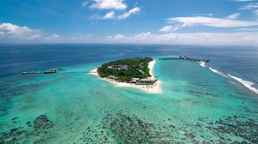 Aerial view of an island in the Maldives